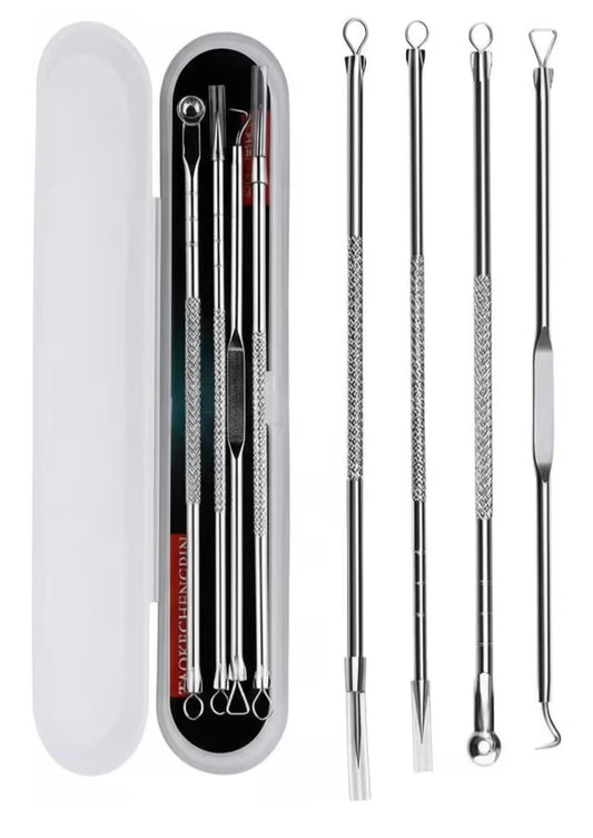 4pcs Set of Tools Spot Extractor Pore Cleansing Needle Hook Kit