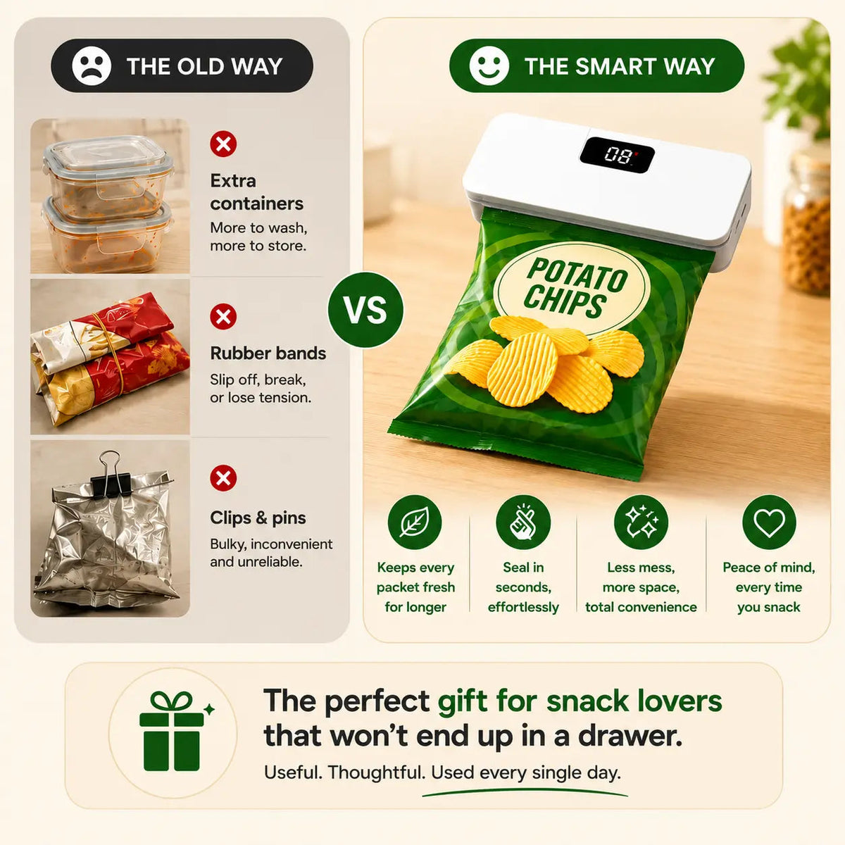 SealFresh™ - Magnetic Mini Heat Sealer | Fresh Snacks, Zero Waste | Rechargeable & Cutter