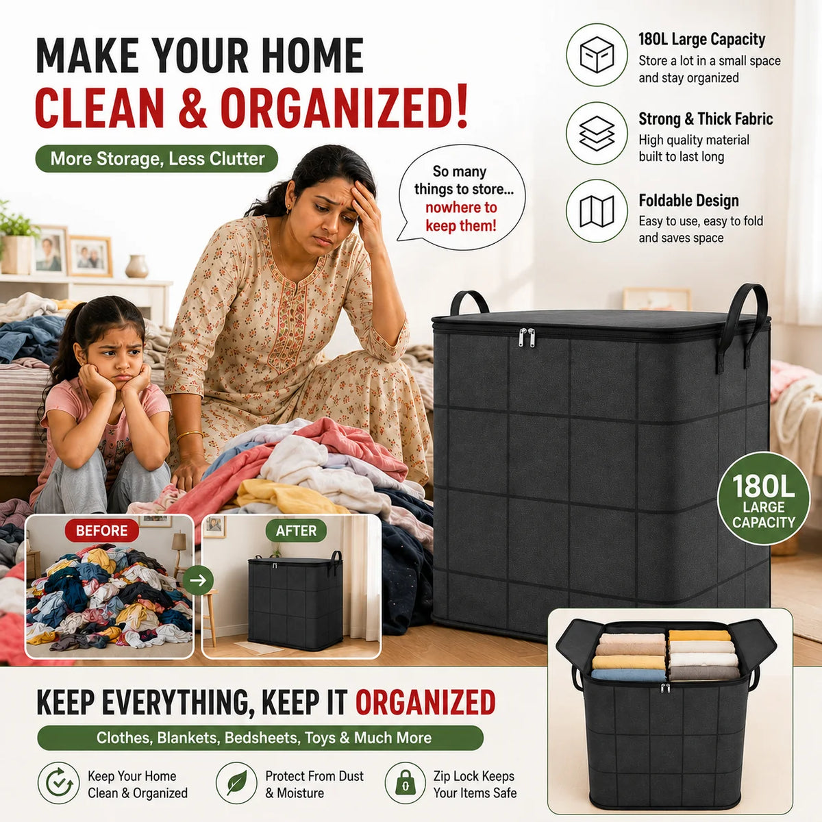 Spacious Moving Storage Bin – Zippered Organizer (BUY 1 GET 1 FREE)