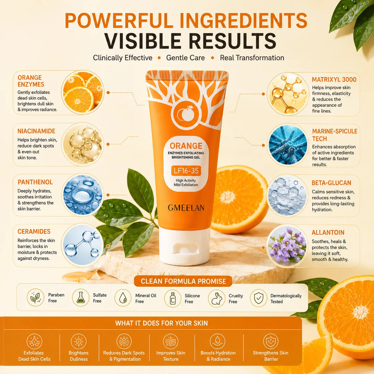 BUY 1 GET 1 FREE – Orange Enzymes Exfoliating Brightening Gel LF16-35 | Natural Face Scrub