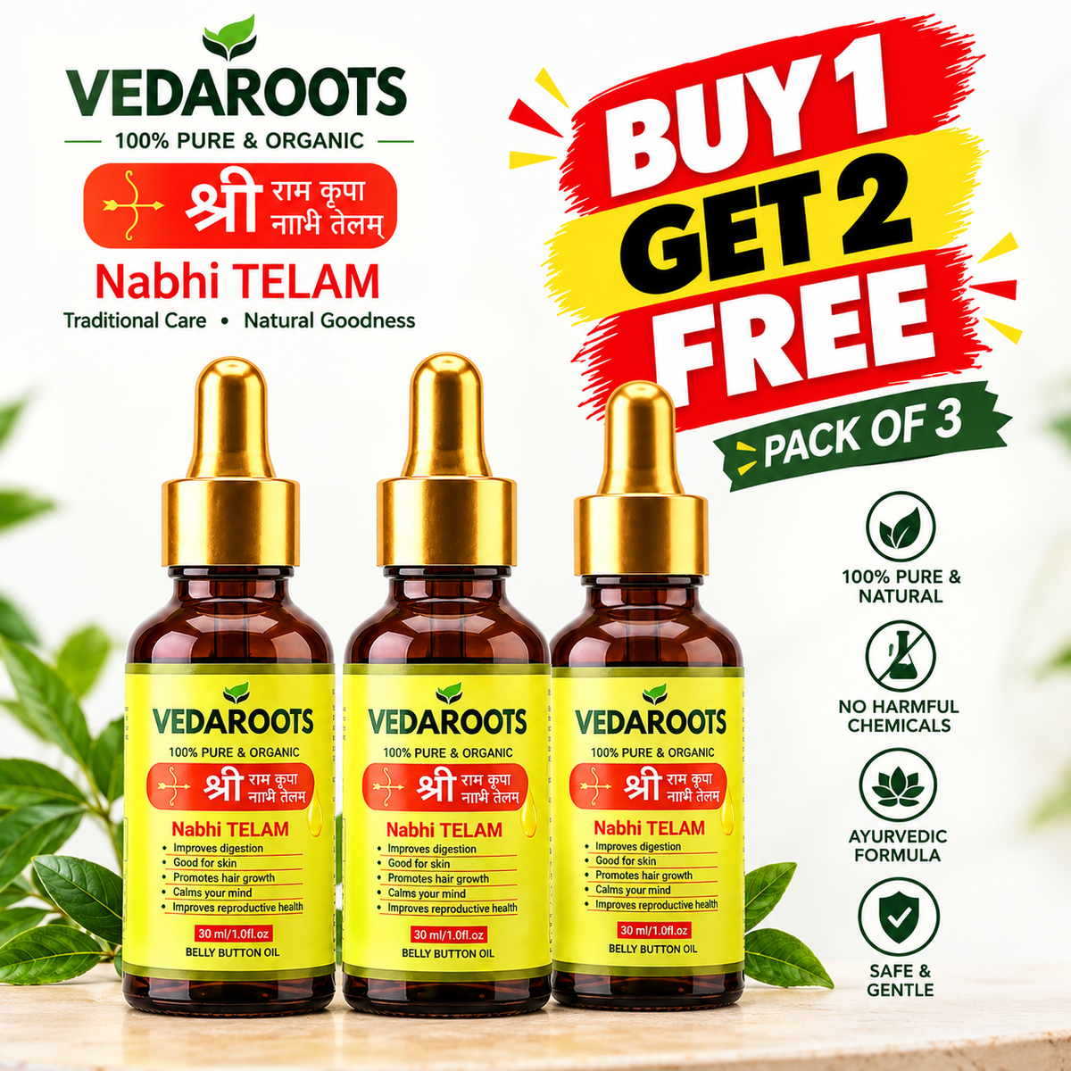 Ayurvedic Multi Benefit Nabhi Oil (Buy 1 Get 2 Free)